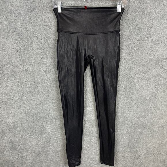Spanx Women's Black Faux Leather Shaping Leggings Size MP Edgy Fall Winter Style - Picture 4 of 9